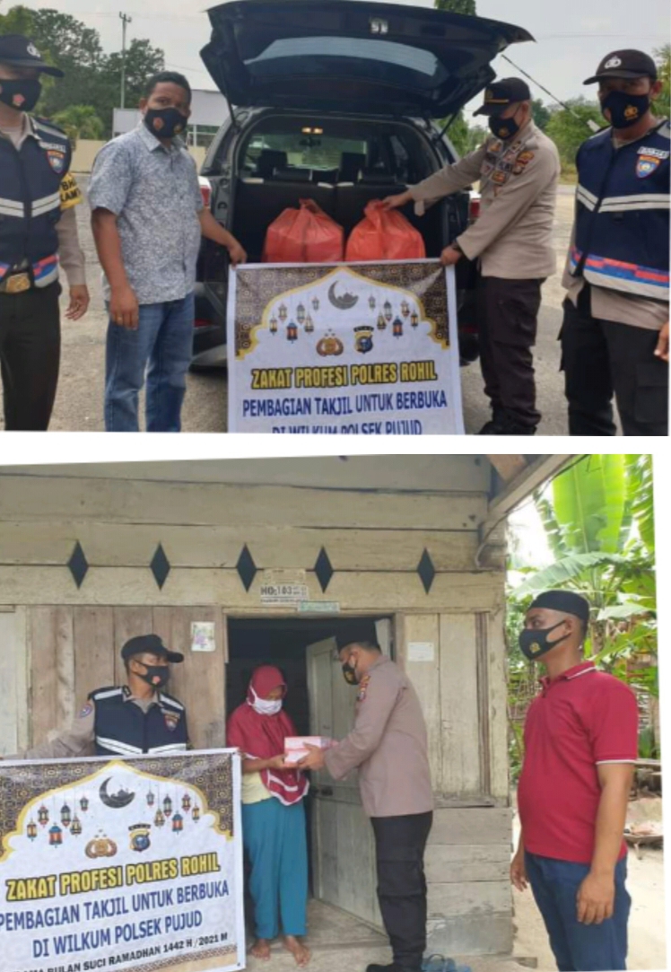 Kapolsek Pujud Bersama Personil Bagikan Ratusan Takjil Secara Door To Door Kerumah Fakir Miskin