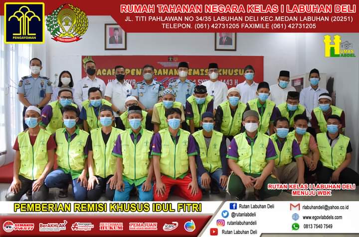 219 WBP Rutan Kelas 1 Labuhan Deli Kanwil Kemenkumham Sumut Dapat Remisi Idul fitri 1443 H Serta Kunjungan Online