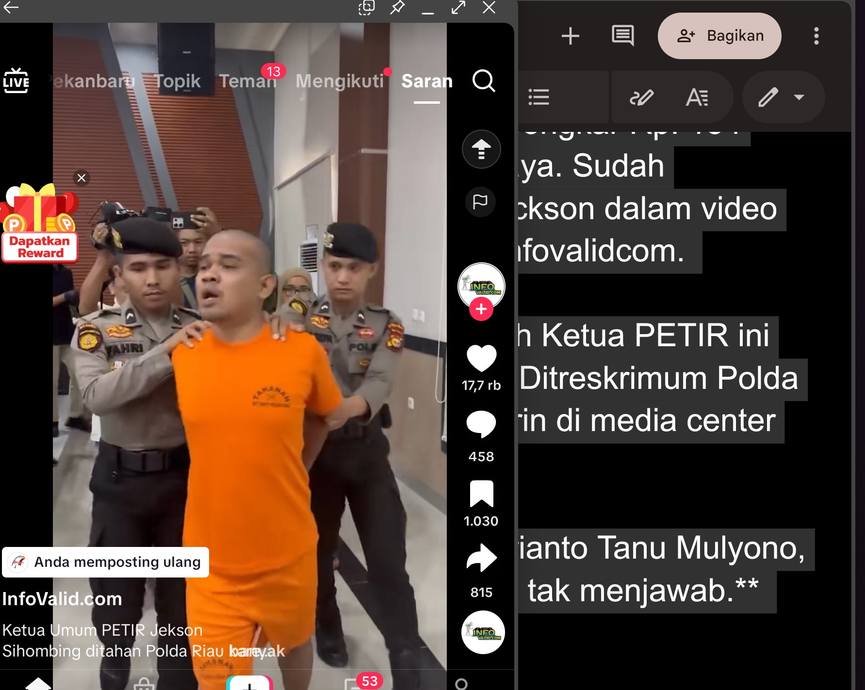 Jackson Diduga Dijebak dan Diduga Demi Bungkam Pajak Surya Dumai Rp. 1,4 T “Pak Prabowo Tolong Saya”