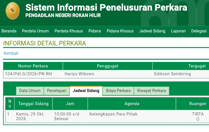 Tak Terima Dijadikan Tersangka, Penghulu Teluk Piyai Langsung Gugat Penjual Tanah Rp1 Miliar di PN Rohil