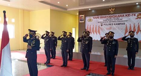 Pejabat Utama Polres Kampar Ikuti Upacara Virtual HUT Bhayangkara ke-74