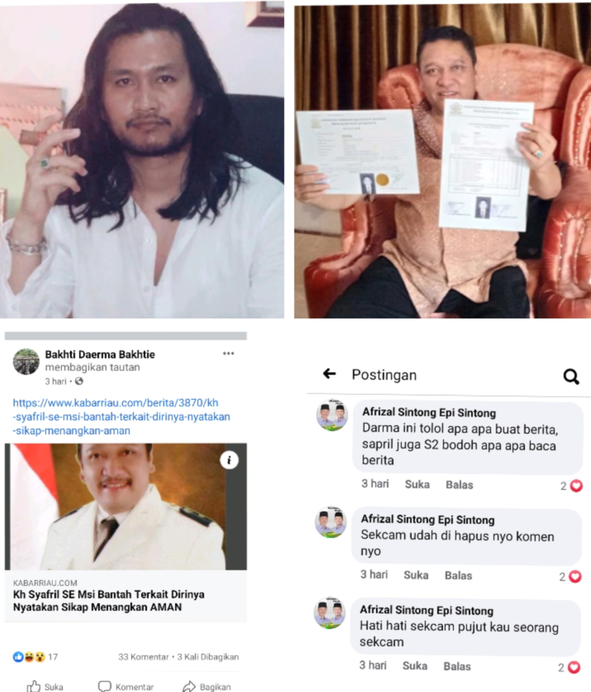 Kuasa Hukum Sapril ! Kalau Tidak Diklarifikasi Maka Akun Facebook Afrizal Sintong Epi Sintong Kita Laporkan