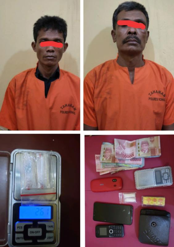 Dua Pria Separuh Abad Dirohil Kena Ciduk Satnarkoba Polres Rohil Saat Bawa Sabu Diwarung Kopi Mbok Inem