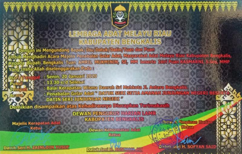 Kalau Tak Ada Aral Melintang Besok Bupati Bengkalis Diberikan Gelar Adat