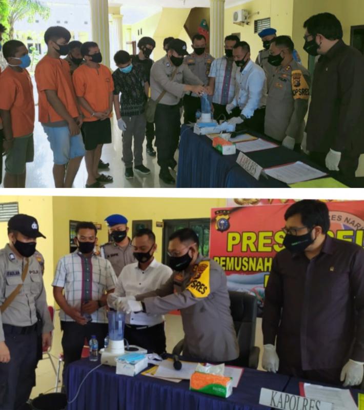 Polres Rohil Musnahkan BB Sabu Hasil Tiga Tangkapan Dalam Satu Minggu