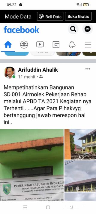Rehab SDN 001 Airmolek Terhenti, Disdik Inhu Janji Tinjau