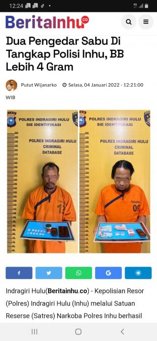 Dua Pengedar Sabu Dicokok Polisi Inhu, BB 4 Gram