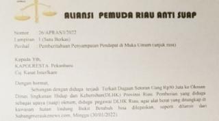 Pemberitahuan Aksi Demo Dugaan “Pemerasan” Rp. 50 Juta, “Selaku Kadis DLHK Riau Kita Minta Bertanggungjawab?”