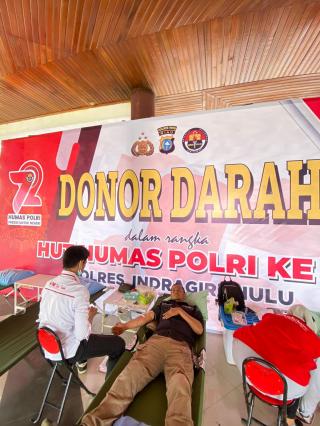 HUT Humas Polri, Puluhan Kantong Darah Terkumpul Saat Donor Darah di Polres Inhu 
