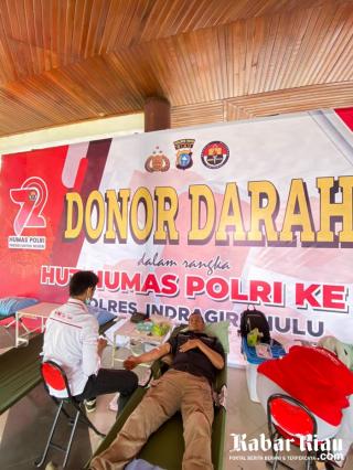 HUT Humas Polri, Puluhan Kantong Darah Terkumpul Saat Donor Darah di Polres Inhu